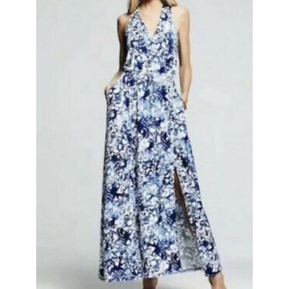 Peter Som Design Nation St. Barts Sleeveless Maxi Dress Blue White Size‎ M New - Picture 2 of 15